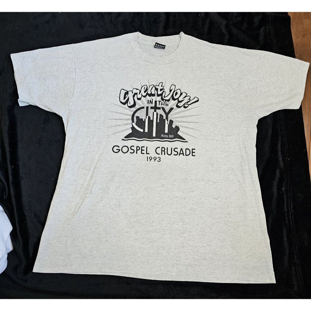 Vintage 90s Religious Jesus Tee Tshirt Large Christian City Gospel Crusade - Picture 1 of 10